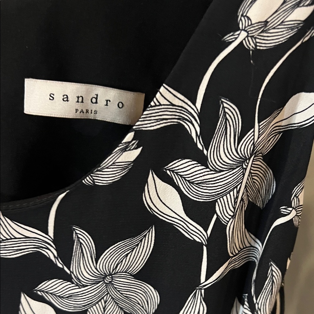 Sandro Black jumpsuit with White Botanical Print